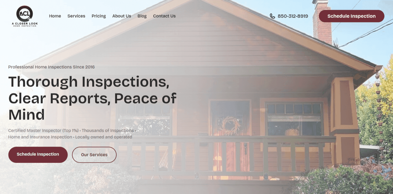 ACL Home Inspections homepage preview